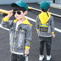  Boys denim suit 2020 new early autumn middle and large childrens Korean casual two-piece set childrens spring and autumn western style tide