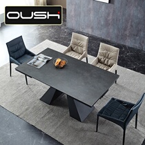 Italian style rock plate table retractable minimalist modern designer rectangular size family light lavish dining table and chairs combined