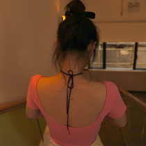 150 short summer clothes T-shirt female 145 short T-shirt xxs plus small size backless xs short sleeve blouse