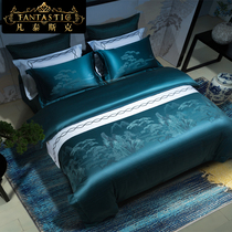 140 new Chinese Jacquard Sheets China Wind All Cotton Four Pieces Upscale Long Suede Cotton Landscape Painting Bed Bedding