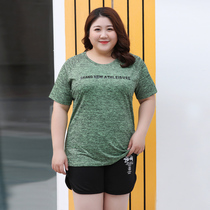 Extra-large code speed dry t-shirt woman 200 catty and fat mm ice silk sports blouses short sleeves loose plus fattening up running yoga