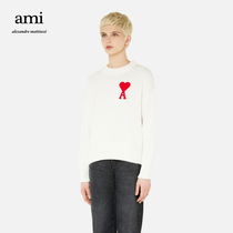 Ami Paris Womens Ami de Coeur Red Heart Round Neck Sweater