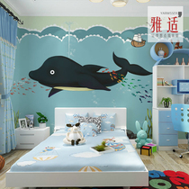 Cartoon hand painted whale wallpaper children princess room bedroom wallpaper toddler amusement park background wallpaper custom mural