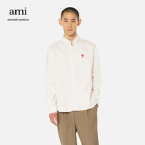 AMI mens classic love cotton solid color casual youth fashion trend embroidered long-sleeved shirt