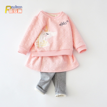 Little girls baby autumn and winter clothes thickened baby children winter clothes plus velvet princess two sets of foreign atmosphere 1 a 3 years old