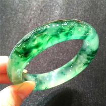 Natural a cargo ice species floating flower jade bracelet round strip old pit Myanmar positive circle floating green jade bracelet pendant womens models