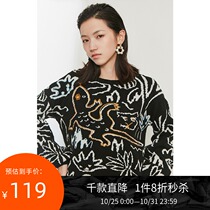 LILY winter new womens contrast color fun loose shoulder lamp sleeve wool sweater 119410B8320