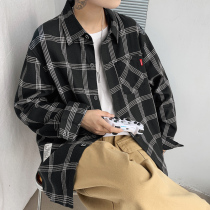 Shirt Mens coat top Long sleeve loose trend casual plaid handsome Japanese fresh spring thin shirt