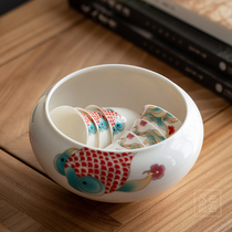 Tea wash large household white porcelain Chinese applique ceramic tea set accessories wash tea bowl tea ceremony zero with water water water wash