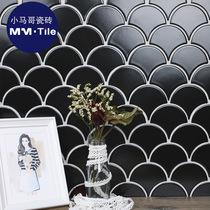 Nordic fish scale brick Fan-shaped mosaic Bathroom bathroom floor tile Bar wall tile All-ceramic black and white entrance background wall