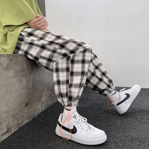 Casual pants womens loose straight summer thin harbor wind Plaid casual sports High Street toe ankle-length pants ins tide 9