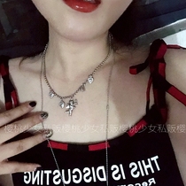 Japanese and Korean chic retro love heart shaped choker Harajuku Wind Bell girl wind Cupid pendant peach heart titanium steel