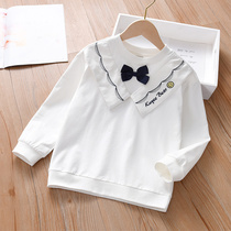 Girl White Sweatshirt Spring Dress 2022 New Girl Baby Mid-Child Spring Autumn Pure Cotton Academy Wind Polo Blouse