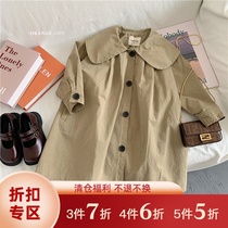 Orange childrens windbreaker autumn girl khaki Black foreign style big lapel temperament long coat