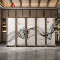 New Chinese solid wood folding screen partition living room hotel dining room room shade abstract line landscape folding screen