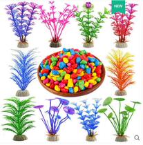 Horticulture Vase Hydroponic Decoration Small Fish Tank Aquarium Simulation Waterweed View Plastic Fake Flower Pendulum color stone package