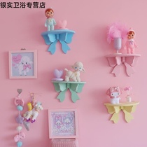 Japanese soft girl Showa wind pink bow wooden shelf wall hanging storage frame girl heart room decoration