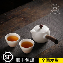 Moshou Dehui white porcelain fast guest Cup ceramic one pot two cups portable kung fu travel tea set jade porcelain cover Bowl