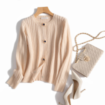 Self-retaining diamond-studded flower button twist knitted cardigan knitted sweater jacket women