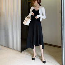 Irregular A-line skirt Spring and Autumn high waist wild black dress 2021 new split Korean version of the long skirt