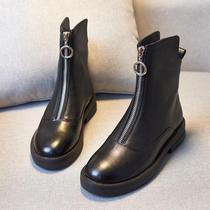 Martin boots female Inn Wind 2021 New winter plus suede 100 hitch genuine leather thick bottom black coarse heel Chelsea short boots