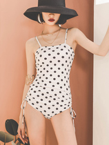 Retro polo point swimsuit female piece Korean ins sexy thin belly cover conservative vacation student hot spring swimsuit