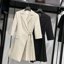 MRMW2021 spring and summer new one-piece lace slim suit dress female OL temperament thin pleated skirt dress