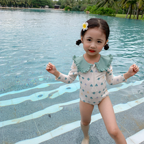 2021 New Child Swimsuit Girl Long Sleeved Little Princess Korean Inseverable Infant Young Child Girl Swimsuit