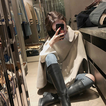 South Korea counter 2021 spring new double-sided cloak coat women small man long Heben woolen coat women