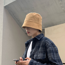 Fishermans hat mens autumn winter Tide brand basic corduroy bucket hat black casual Joker Korean version of basin hat tide
