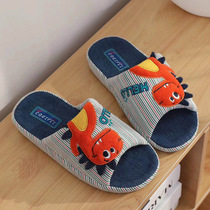 20 New cute indoor non-slip linen bottom basin for children spring and summer men and women cartoon dinosaur home slippers