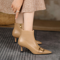 Small Code Women Boots 313233 Short Boots Style Autumn Winter Plus Suede Genuine Leather Boots Pointed High Heel Nude Boots Spring Autumn Single Boots