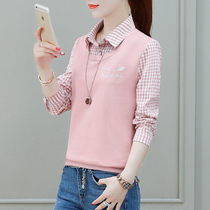 Long sleeve t-shirt women 2020 fashion new women fake two-piece foreign style top ins Joker spring base shirt