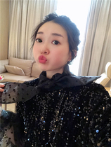 BORAKOO Korea East Grand Mendong Super eye-catching black sequin lantern sleeve doll shirt