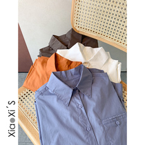 Xiao Xijia) Korean version of design sense long sleeve shirt female new Hong Kong flavor retro Joker solid color lapel casual top