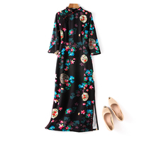 Flower Color Qipao Skirt Woman Long Sleeve Small Child Spring Autumn 2021 New young models Sleeves Improved versions Long fall