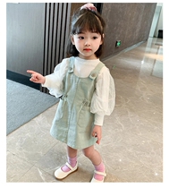 Next win childrens strap skirt suit foreign style fashion girl Net red princess skirt bubble sleeve two-piece set