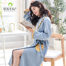Ladies nightgown autumn winter long sleeve cotton mid-length tie-up bathrobe Korean version fresh sexy pajamas women cute spring and autumn
