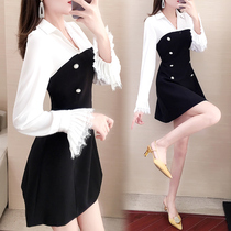 French black base dress womens 2019 autumn and winter new temperament high cold royal sister wind mature skirt