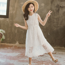 2021 summer childrens clothing girls sleeveless lace mesh dress high waist vest skirt dress