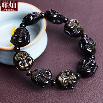 Yaocan ice color obsidian gold obsidian Buddha head bracelet hand string Maitreya Buddha smile crystal jewelry men and women hand row