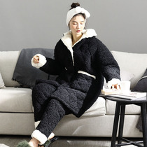 Coral Velvet Pajamas in 2021 new winter thickening flannel flannel three - layer clamp household clothing can be worn