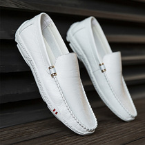 Tide brand Bean shoes mens summer Korean personality soft sole 2021 new small leather shoes breathable leather lazy shoes mens shoes