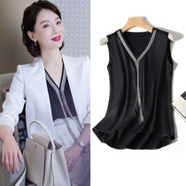 Chen count the same strap Harness Vest Woman Summer Suit Beating Undershirt Emulation Silk Satin Loose Sleeveless Shirt