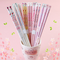 Japan Kitty Melody Gemini Laurel dog solid wood chopsticks Adult cute cartoon Cherry blossom chopsticks