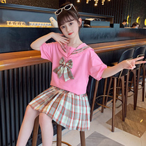 Girls Summer Dress Trendy Children Jk Suit Big Boy Nets Red 2022 New Foreign Air Academy Wind Plexus skirts two sets