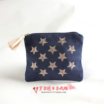 Japan soft honeys pure cotton canvas embroidered star tissue sanitary cotton bag with hand zero money packet