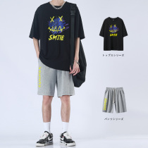 High-end short-sleeved t-shirt mens summer suit Tide brand niche design sense 2021 new ruffian handsome mens set of clothes