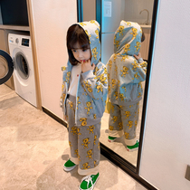 Girl set autumn 2021 new children spring and autumn baby cartoon hooded sweater wide leg pants baby two-piece set