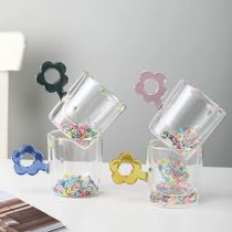 Heart-heart pop-in-a-cup double-layer loving high face value flowing stream sand creative glass cup with handle transparent drinking cup